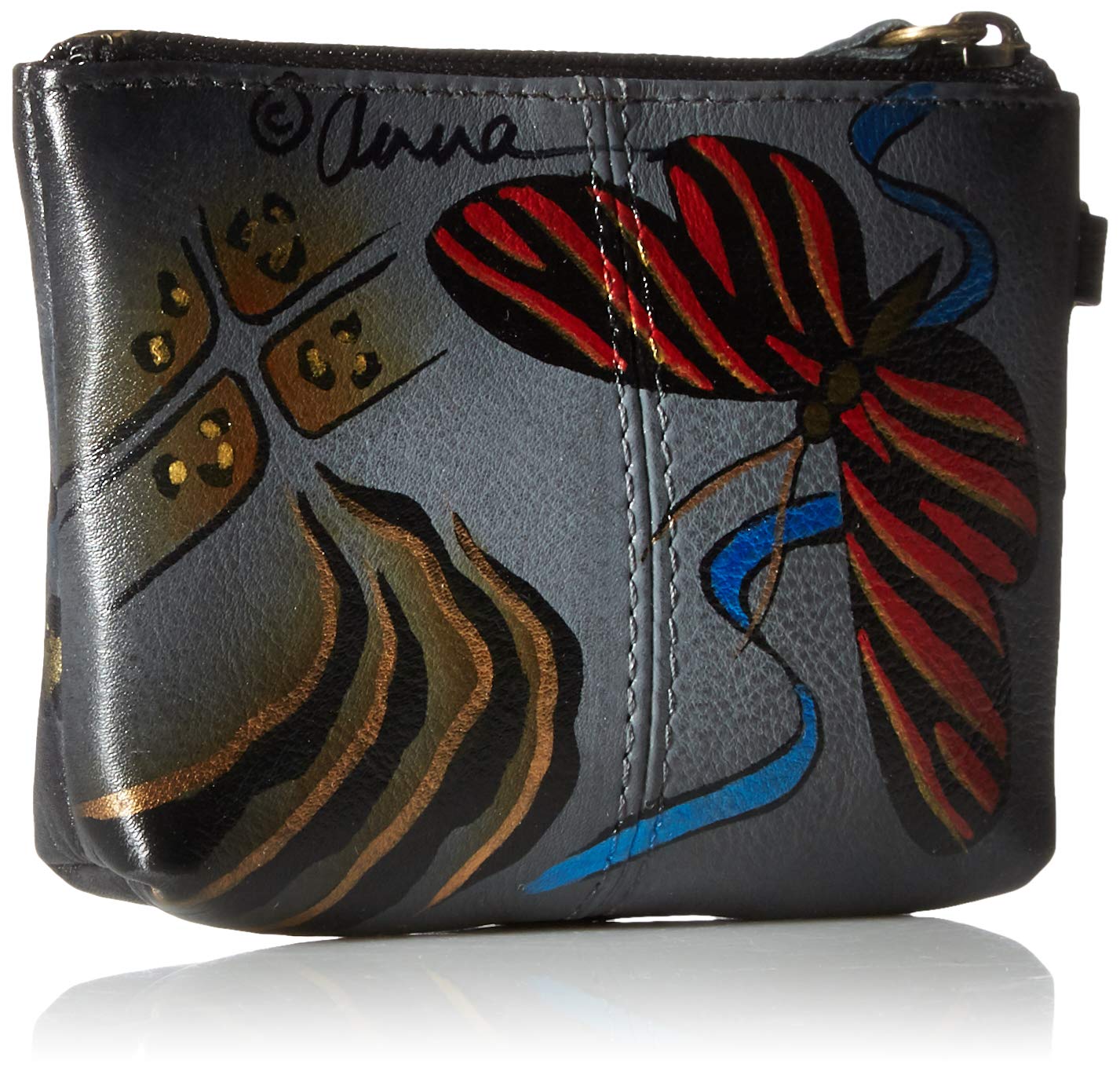 Anna by Anuschka Women's Hand Painted Genuine Leather Coin Pouch - Rose Safari Grey