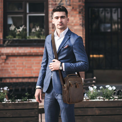 BAIGIO Genuine Leather Small Messenger Bag for Men Crossbody Shoulder Bag for Ipad Small Handbag Vintage Man Purse Daily Business(Dark Brown)