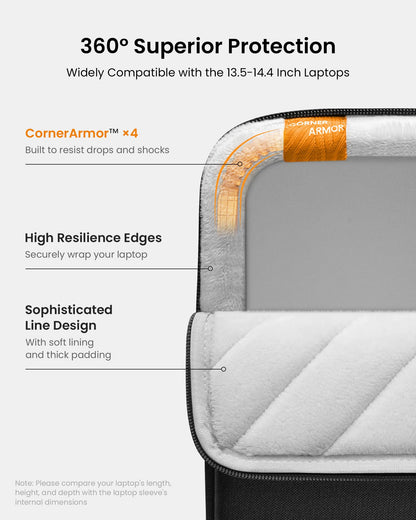 tomtoc 360 Protective Laptop Case Sleeve for 14 Inch Lenovo, HP, ASUS, Dell, Acer Laptop Notebook Ultrabook, Water-Resistant Shockproof Computer Bag with Accessory Pocket