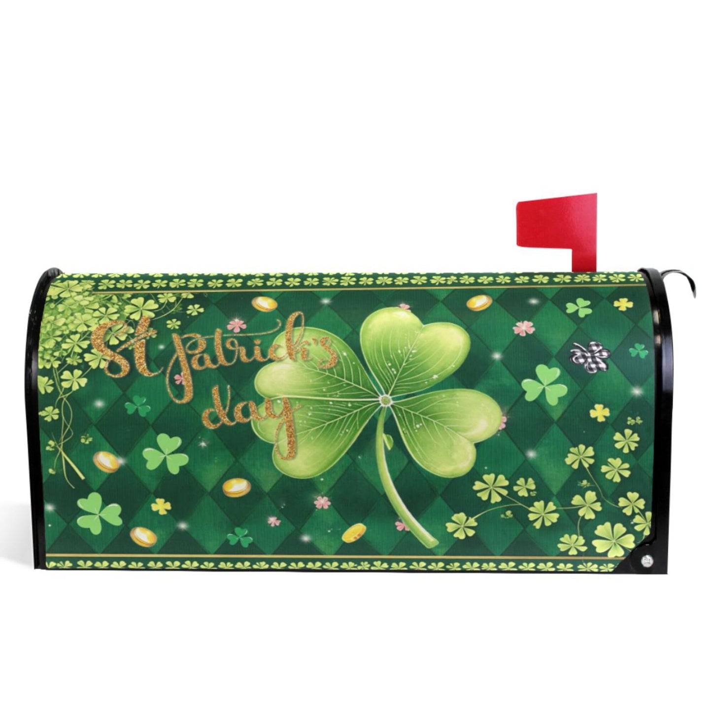 Wamika Happy St Patrick Day Magnetic Mailbox Covers Green Shamrock Clove Golden Coin Mailbox Cover Over Size Full Magnet Garden Yard Porch Mail Boxes Cover Holiday Decorations 25" L x 21" W