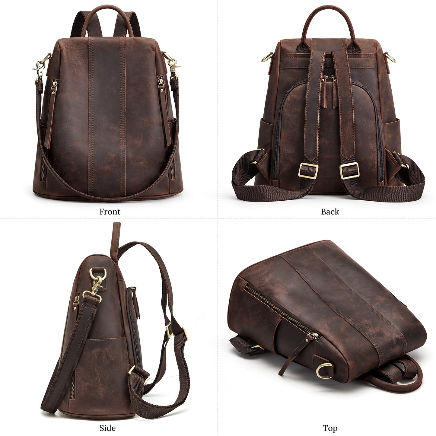 S-ZONE Leather Backpack Purses for Women Antitheft Soft Rucksack Ladies Shoulder Bag Medium