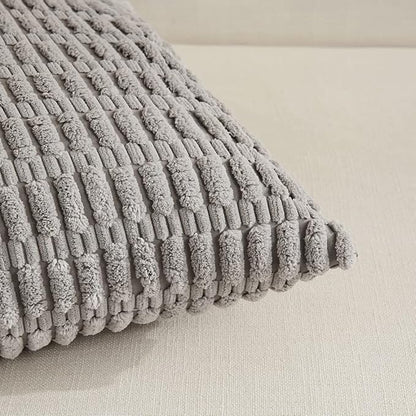 Fancy Homi Gray Decorative Throw Pillow Covers 14x24 Inch for Living Room Couch Bed Sofa, Rustic Farmhouse Boho Home Decor, Soft Striped Corduroy Square Cushion Case 35x60 cm
