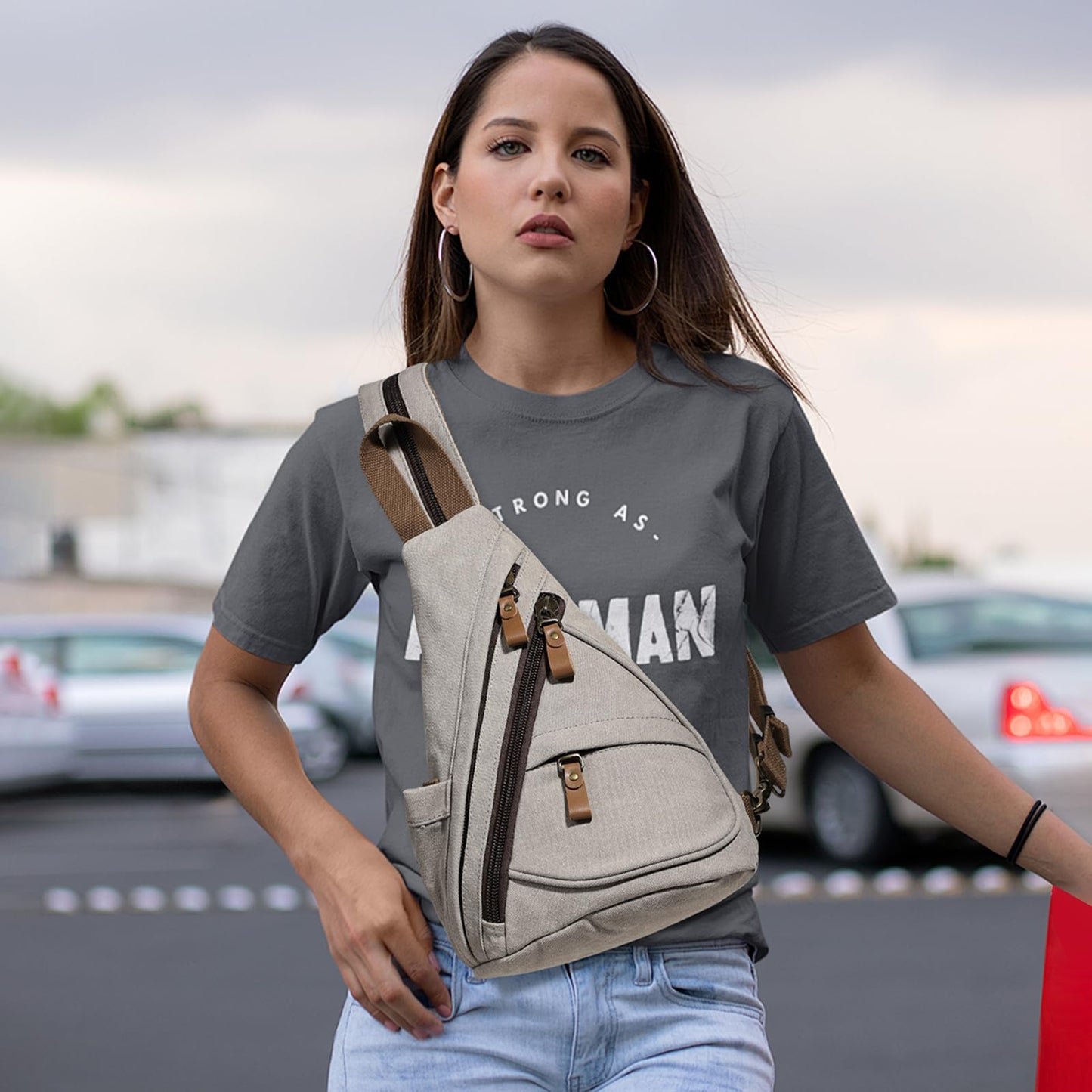 KL928 Canvas Sling Bag - Small Crossbody Backpack Shoulder Casual Daypack Rucksack for Men Women(Small Version, Leaden)