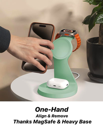 3 in 1 Charging Station for Apple Devices,Mag-Safe Charger Stand Fast Charging,Wireless Charger for iPhone 16/15/14/13/12 Series,& AirPods,& iWatch(USB-C Charger Included)
