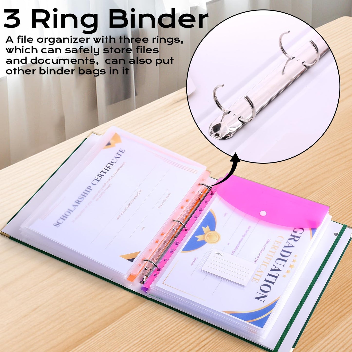 XKDOUS Important Document Organizer Folio Folders with 9 Pockets 3 Ring Linen Binder Organizer Expanding Storage Documents Holder with 9 Pockets and Labels for Papers, Files