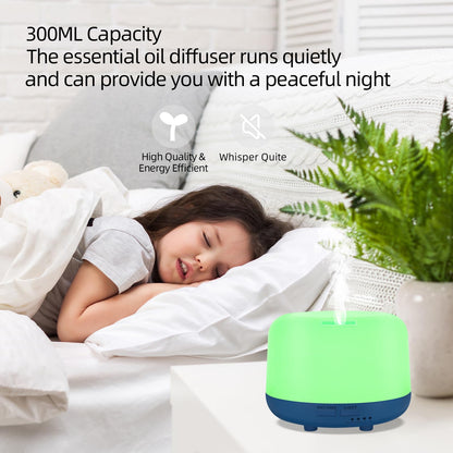 Oil Diffuser Humidifier 300ML,Electric Ultrasonic Air Aroma Diffusers Vaporizer,Scent Mist Defuser with Remote,Auto-Off,7led Color Changing Light for Large Bed Room,Home,Office