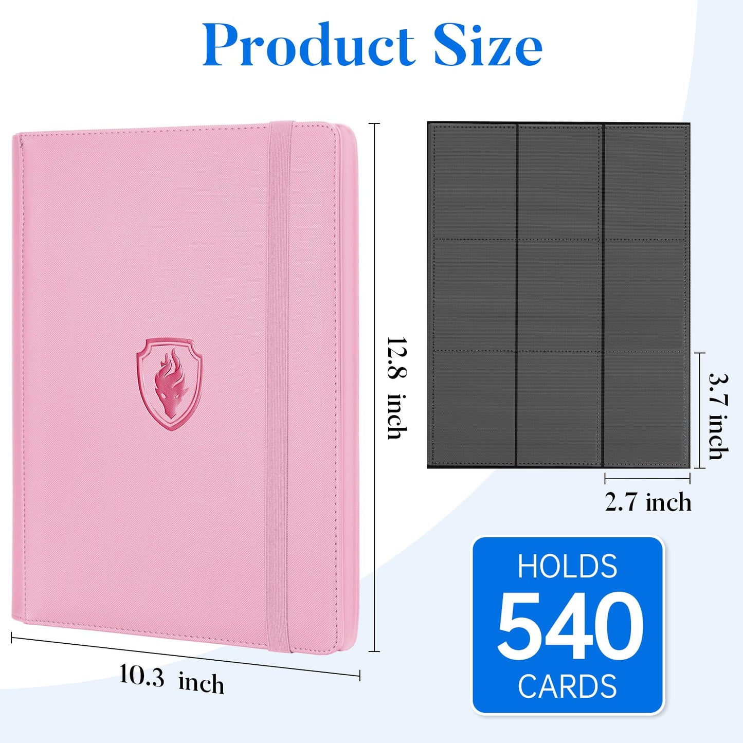 Premium 9 Pocket Card Binder for 540 Cards, Fabmaker PU Cover Trading Card Binder, Sturdy Card Collection Album, Sleek Card Holder Folders for Game Cards & Sports Cards, Pink