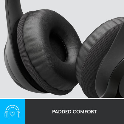 Logitech H390 Wired Headset for PC/Laptop, Stereo Headphones with Noise Cancelling Microphone, USB-A, in-Line Controls, Works with Chromebook - Black