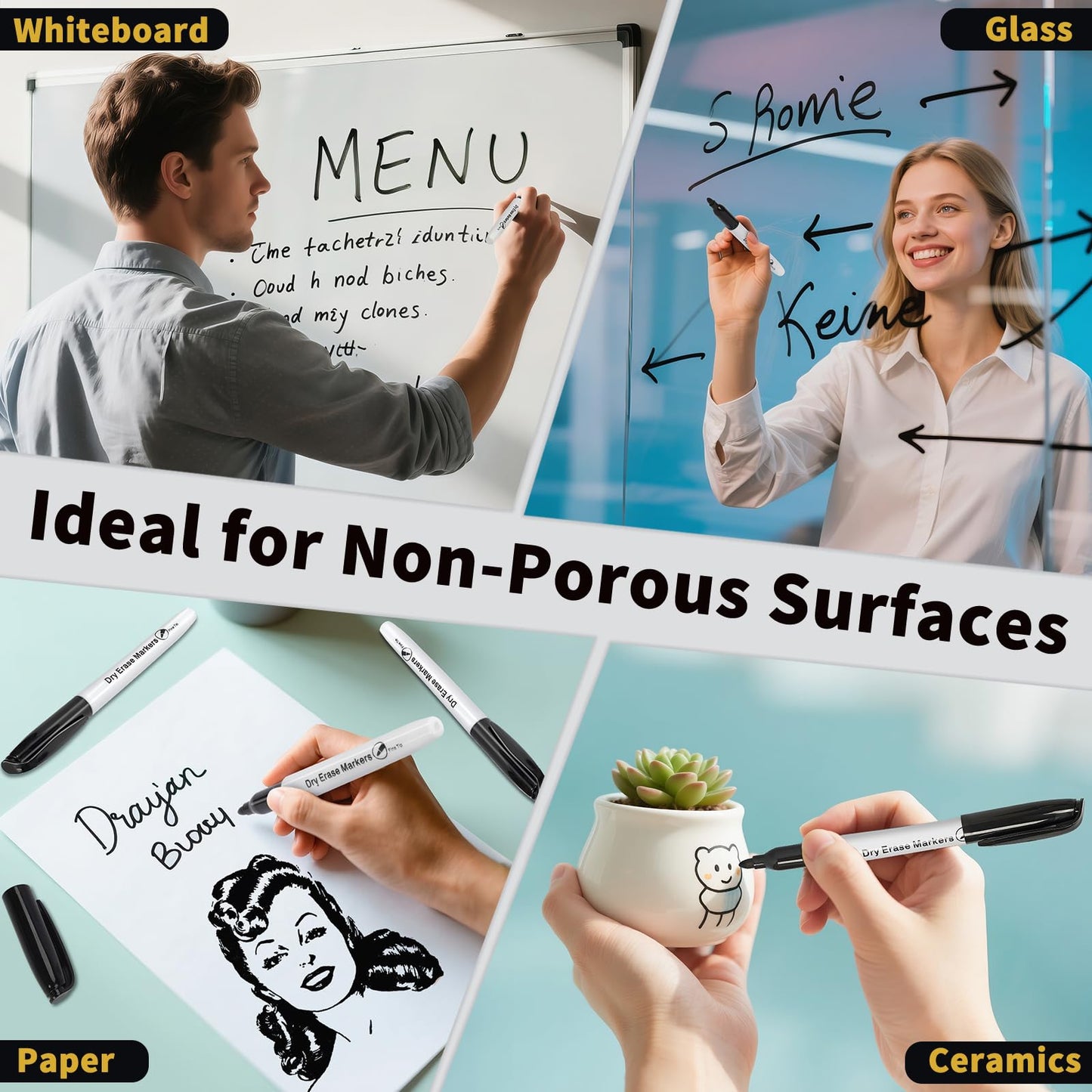 V-Opitos 144 Pack Fine Tip Dry Erase Markers - Bulk Whiteboard Erasable Black Markers, Ideal for School Classroom Office Supplies, Non-Toxic & Easy Clean for White board