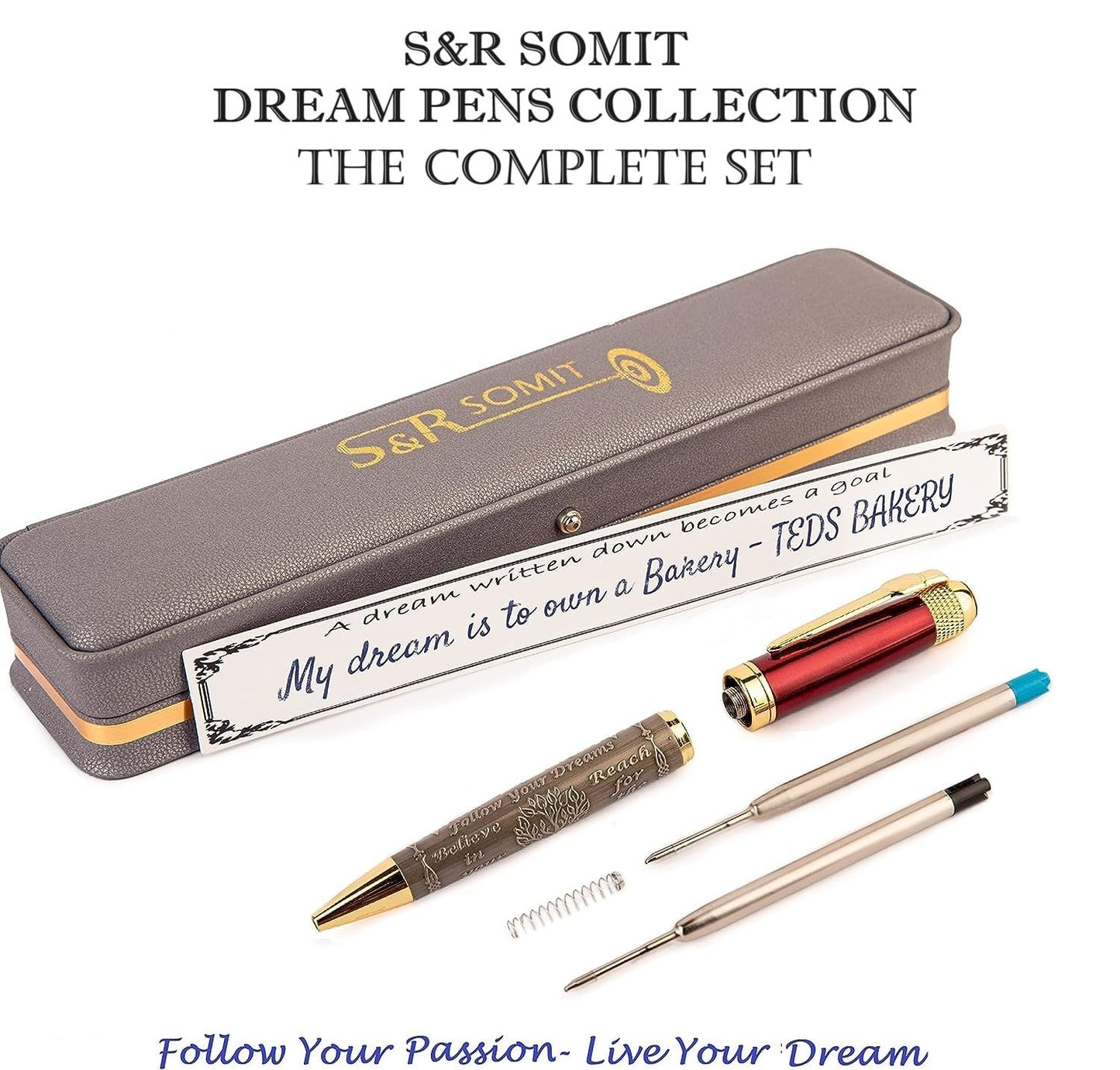 S&R Somit™ Fancy Pen For Men and Women With Gift Box - Valuable Luxury Pen for Business and Office, Executive Gift for Family & Friends - Special Engraving & Led Decorative Box (RED GOLD)