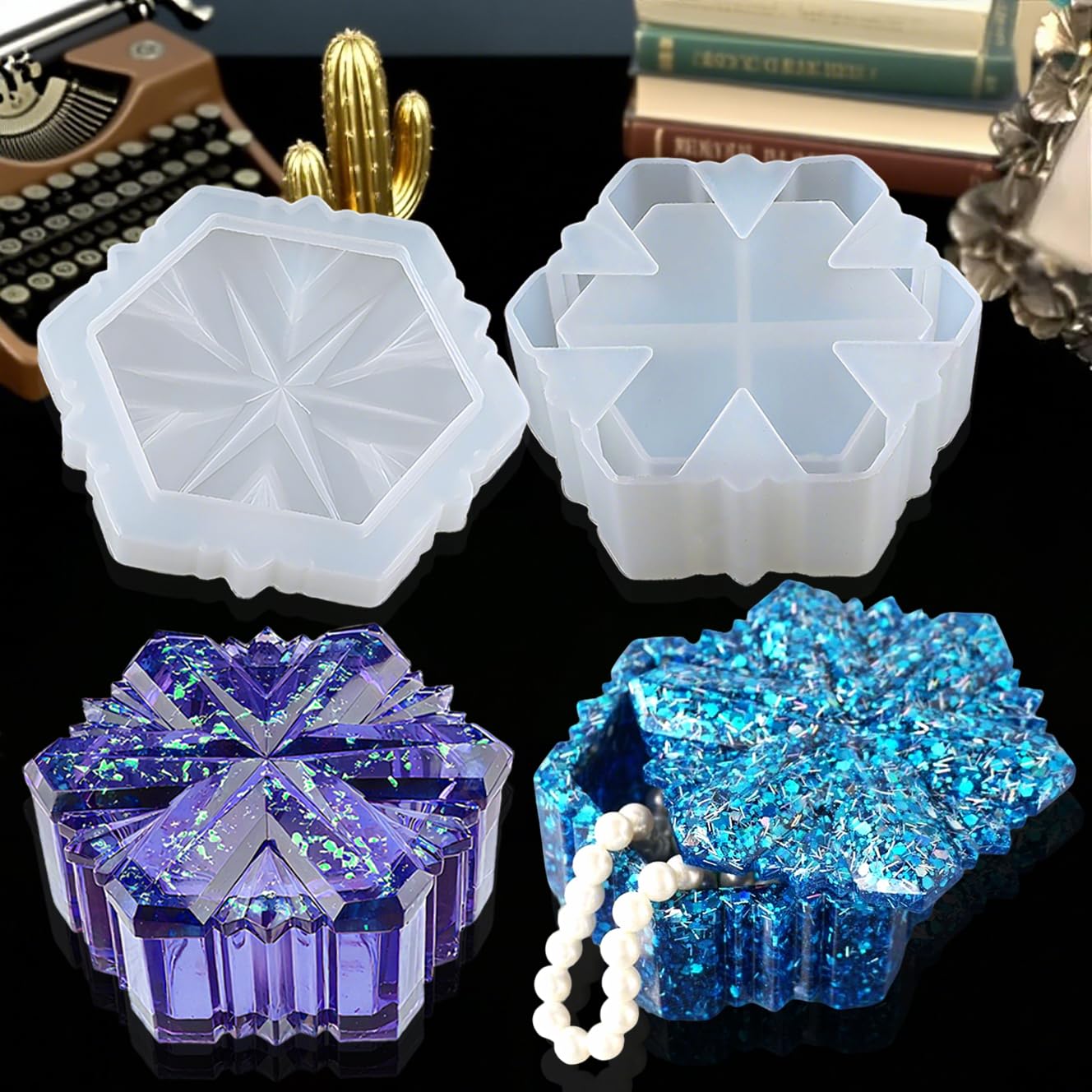 SHOSKY Snowflake Box Resin Mold, Jars Silicone Molds with Lid for Epoxy Resin Casting for DIY Jewelry Storage Box, Candy Container, Candle Vessel, Christmas Decoration