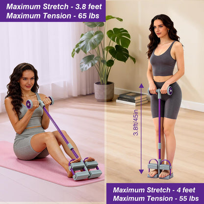 Resistance Bands with Handles, 6 Tube Pedal Resistance Band for Exercise, Dual Pedal Adjustable Resistance, Ab Roller Handle Full Body Home Workout Equipment for Abs, Legs, Arms, Women (Purple)