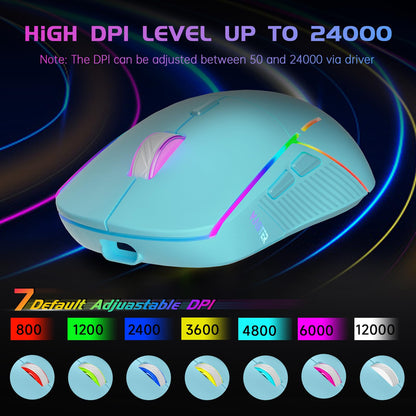 FFJ Wireless Gaming Mouse, 24000 DPI, Tri-Mode 2.4G/USB-C/Bluetooth 5.3 Gaming Mouse Wireless, RGB Programmable Mouse Gamer, 75Hrs Battery Life, Rechargeable Gaming Mice for PC, Mac, PS5, Xbox - Black