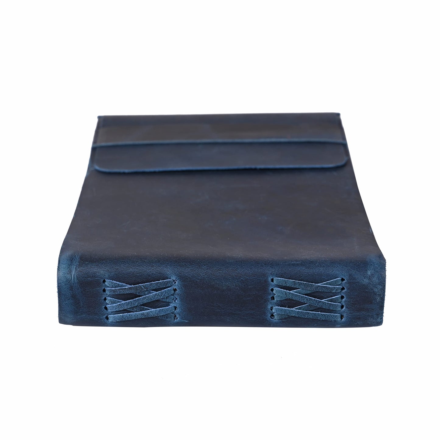 RusticVintage Leather Drawing Journal Daily Travel Diary, Antique Handmade Vintage Bound Rustic Writing Notebook, Genuine Leather Unlined/Blank Cream Paper, Art Sketchbook, 7x10 Inches-Blue