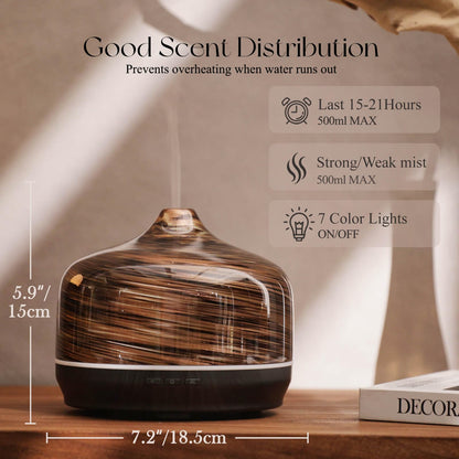 Porseme 500ml Essential Oil Diffuser, Aroma Ultrasonic Humidifier with Remote Control, BPA Free, Auto Shut-Off, Timer Setting for Large Room Sleeping Yoga