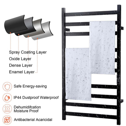 Towel Warmer Heated Towel Bar-Rack - Nopwer Bathroom Wall Mounted Electric Towel Drying Plug-in Matte Black 8 Bars