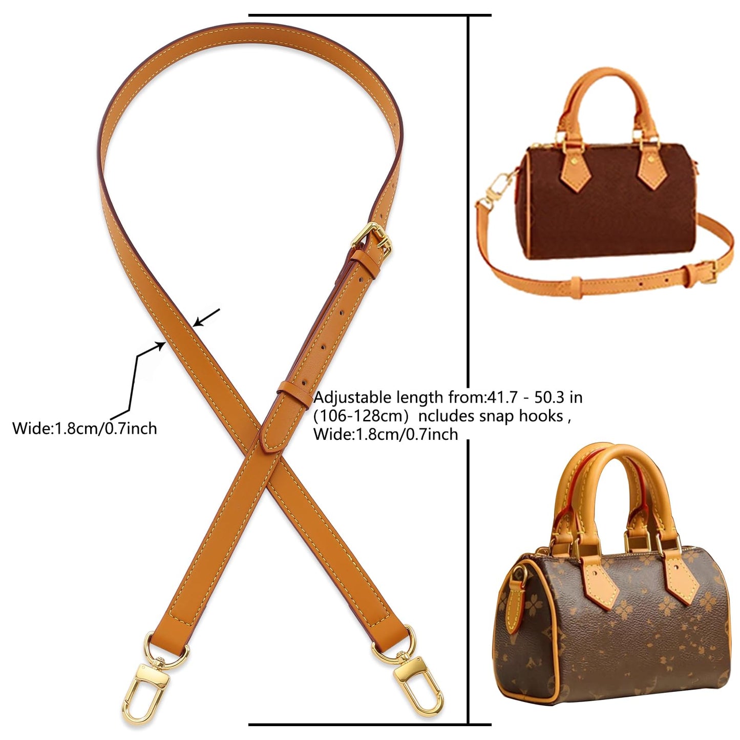 HUADEK Vachetta Leather Purse Strap Replacement Crossbody Handbag Long Adjustable (Beige Yellow-Leather strap)