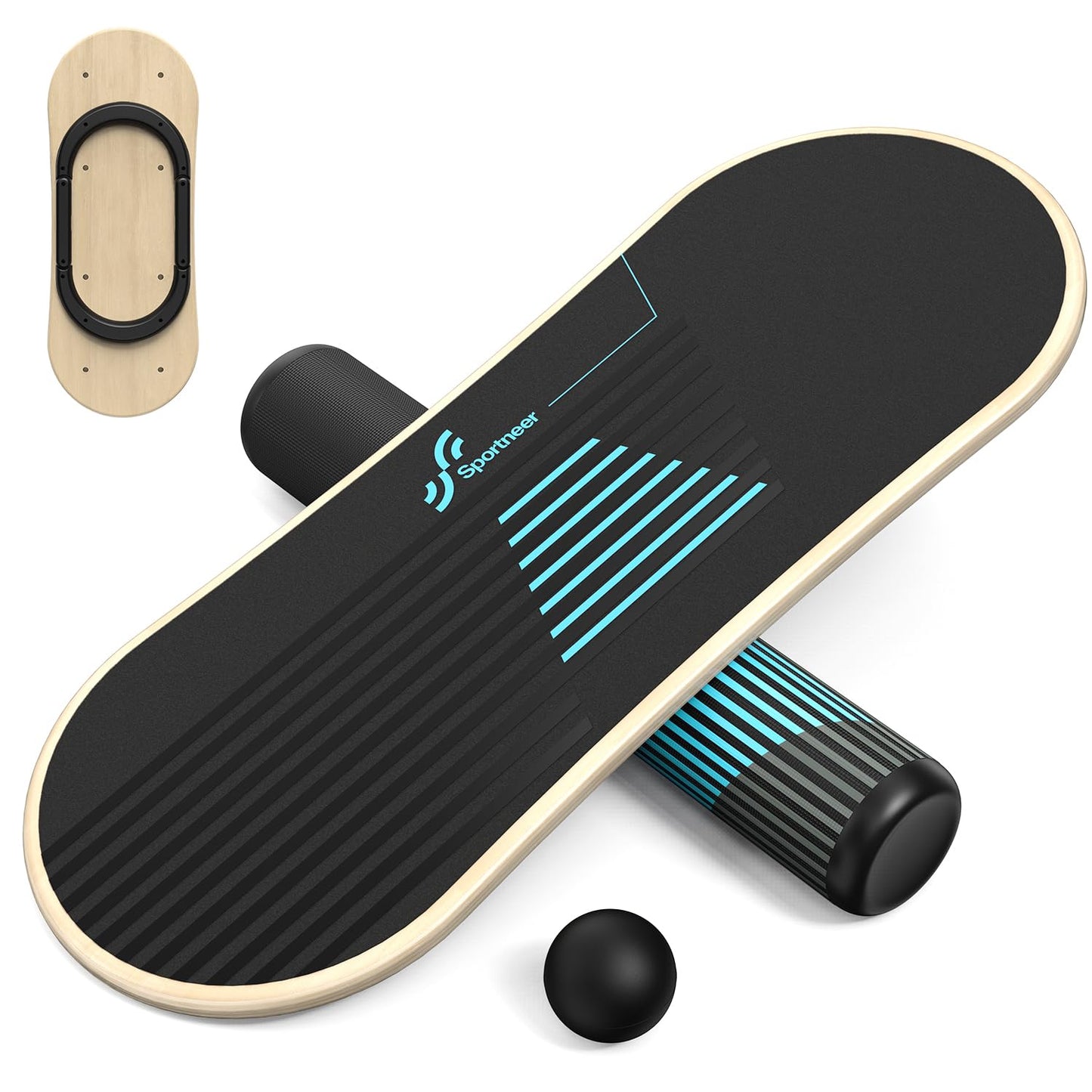 Sportneer Balance Board - 7 Modes Surf Balance Board Trainer with Adjustable Stoppers - Exercise Balancing Stability Trainer for Workout Improve Balance Physical Therapy - Roller & 2.8'' Ball Included