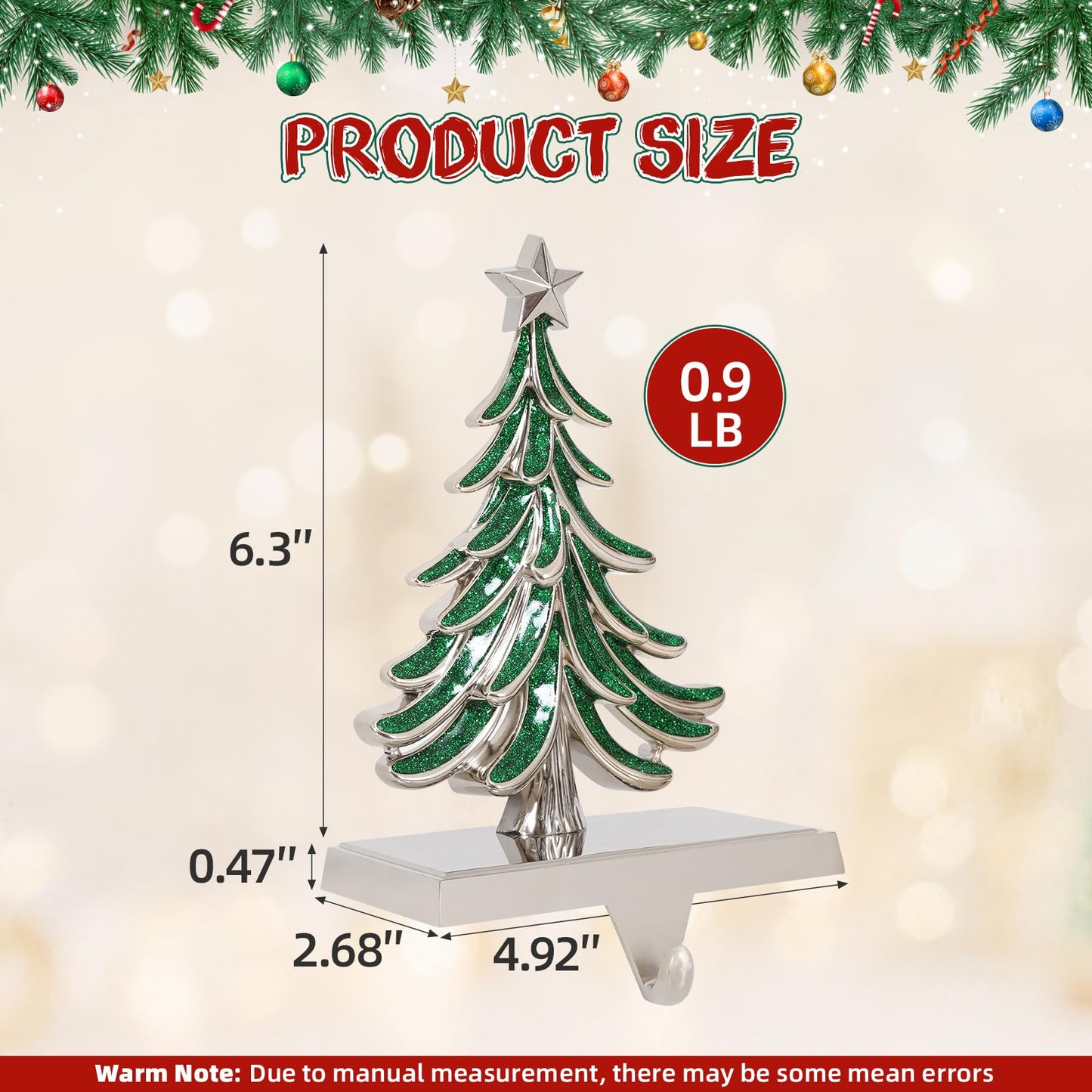 G GOOD GAIN Christmas Stocking Holders for Mantle - Set of 2 Christmas Tree Weighted Stocking Hangers with Non-Slip Base Silver Sturdy Metal Hooks for Fireplace Shelf Counter Holiday Decorations