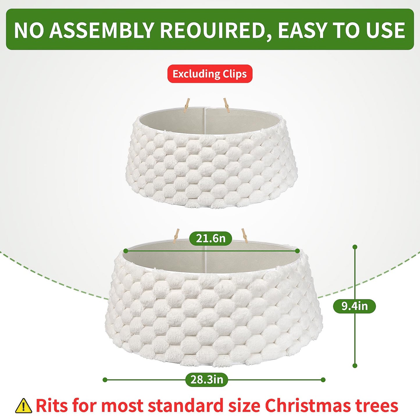 Christmas Tree Collar, Rustic White Luxury Plush Faux Fur Tree Collar with Stripe Textured Pattern, Soft Fluffy Xmas Tree Ring & Boho Tree Skirt for Indoor Home Holiday Decorations