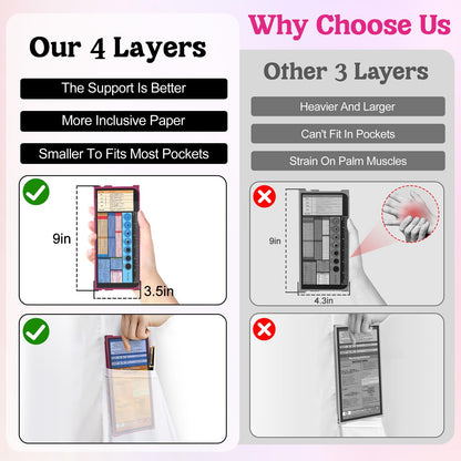 Nursing Clipboard Foldable-4 Layers Aluminum Nurse Foldable Clipboard Nursing Medical Edition Cheat Sheets, Pocket Size Pen Clip for Nurses Students School and Doctors- Wine