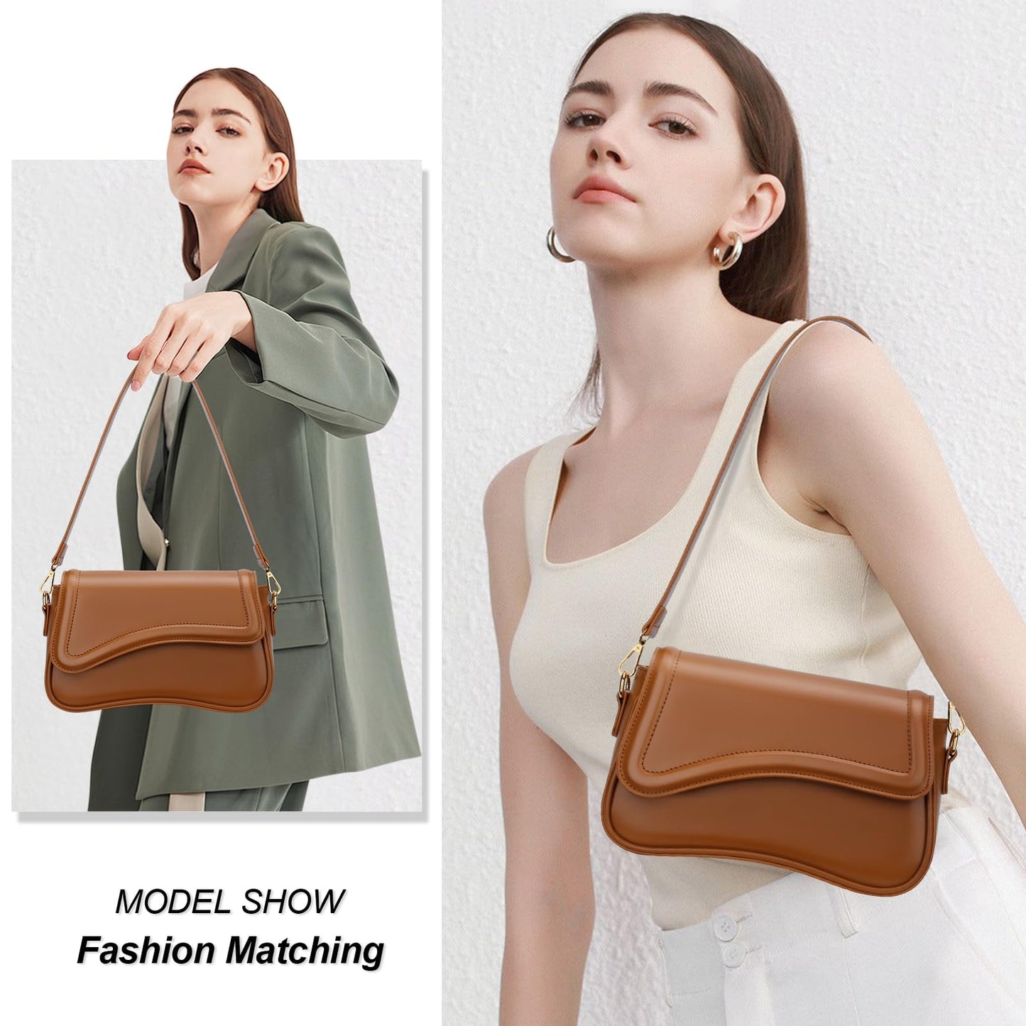 KKXIU Shoulder Bag for Women Small Clutch Purses Cute Hobo Handbag Trendy Underarm Bag-Brown