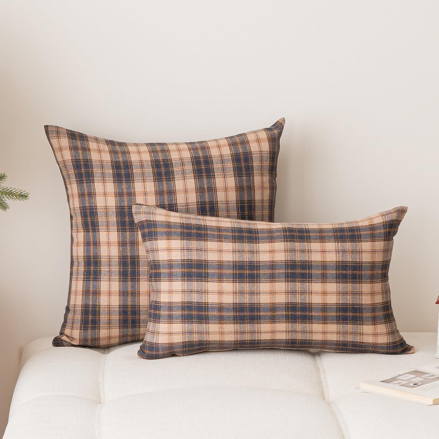 Huierxun Christmas Pillow Covers 18x18 Set of 2, Christmas Decorations Scottish Tartan Plaid Throw Pillow Cases Farmhouse Decorative Square Cushion Case for Sofa Couch Home Decor (Plaid F,18''x18'')