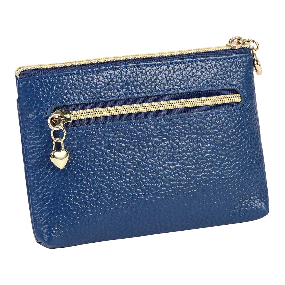 Cynure Women's Genuine Leather Coin Purse Zipper Pocket Size Pouch Change Wallet, Royal Blue