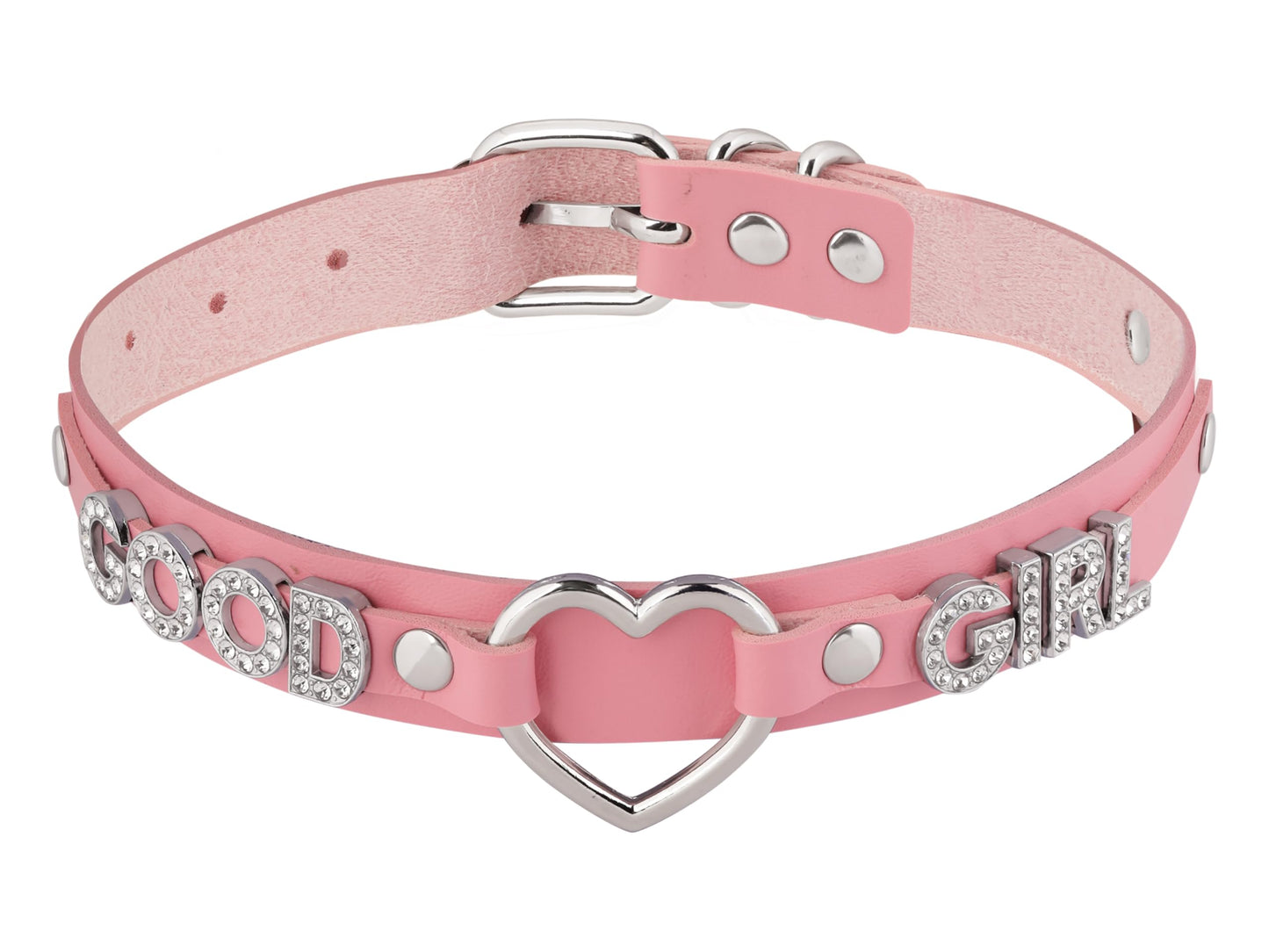 Sacina Gothic Punk Heart Letter Choker, Pink Choker, PU Leather Chocker Collar, Gothic Goth Necklace, Halloween Jewelry Gift for Women