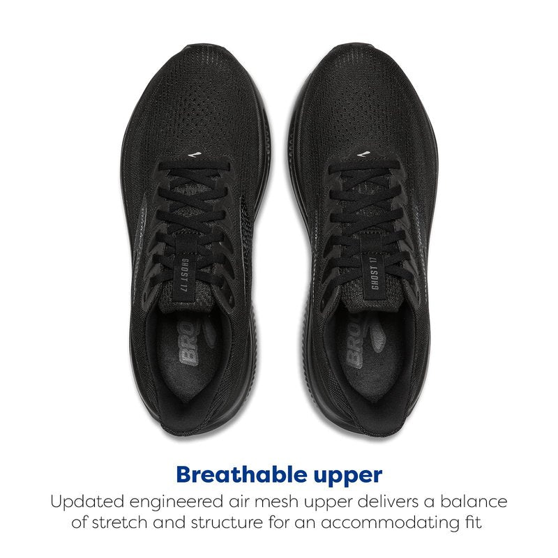 Brooks Men’s Ghost 17 Neutral Running Shoe - Black/Black/Ebony - 13 Medium