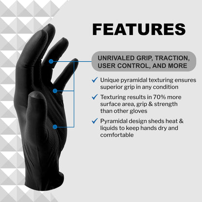 PermaSafe Black Nitrile Gloves | Heavy Duty 6+ Mil Industrial Grade Protection | Powder and Latex-Free Nitrile Disposable Gloves with Raised Textured Grip | Ideal for Mechanics, Other HD Uses & More