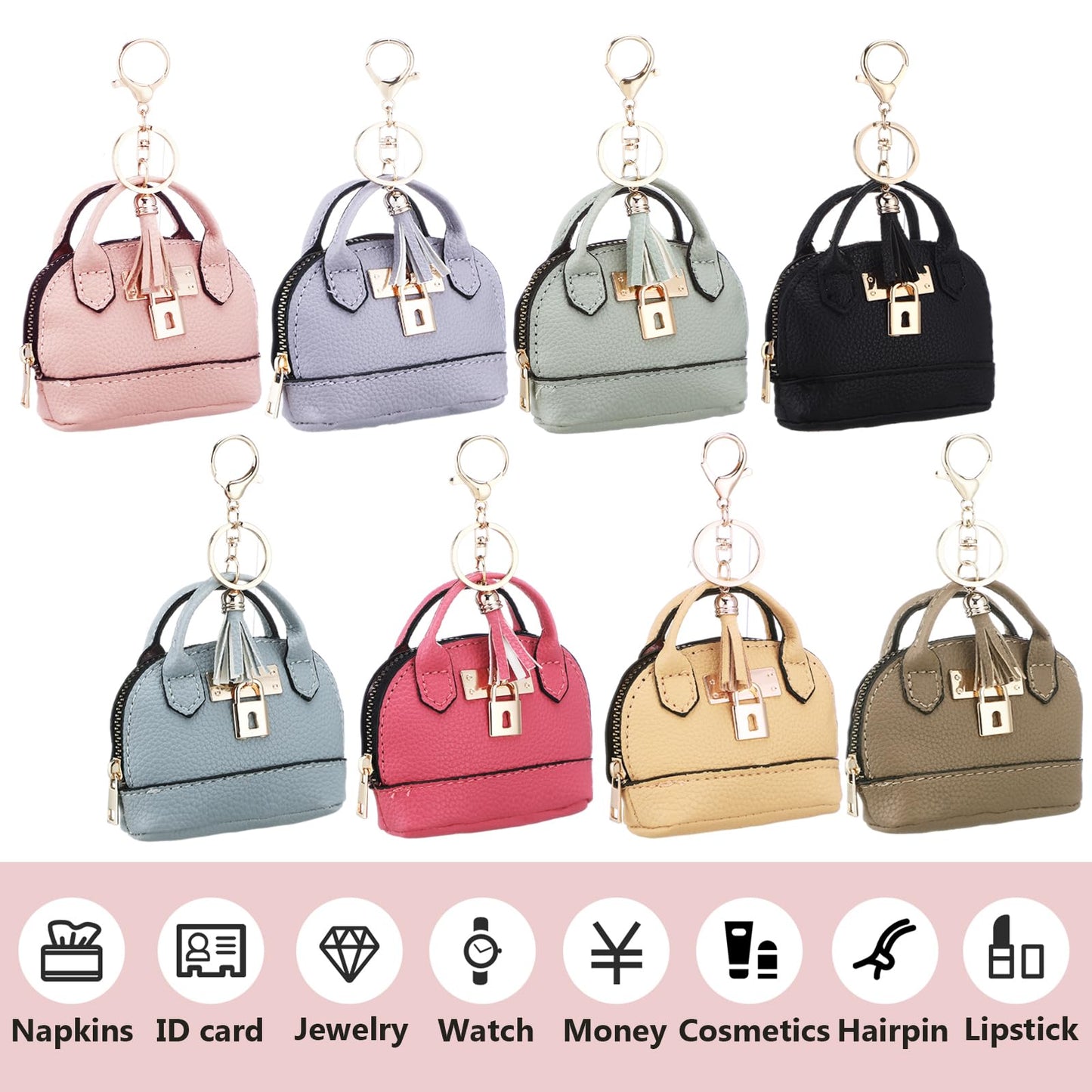 Liliaafar 8 Pcs Mini Backpack Keychain Mini Coin Purses for Women Cute PU Leather Makeup Bag with Keychain, Multi Pocket Card Holder Cable Organizer Giftable Zipper Pouch (Tradition)