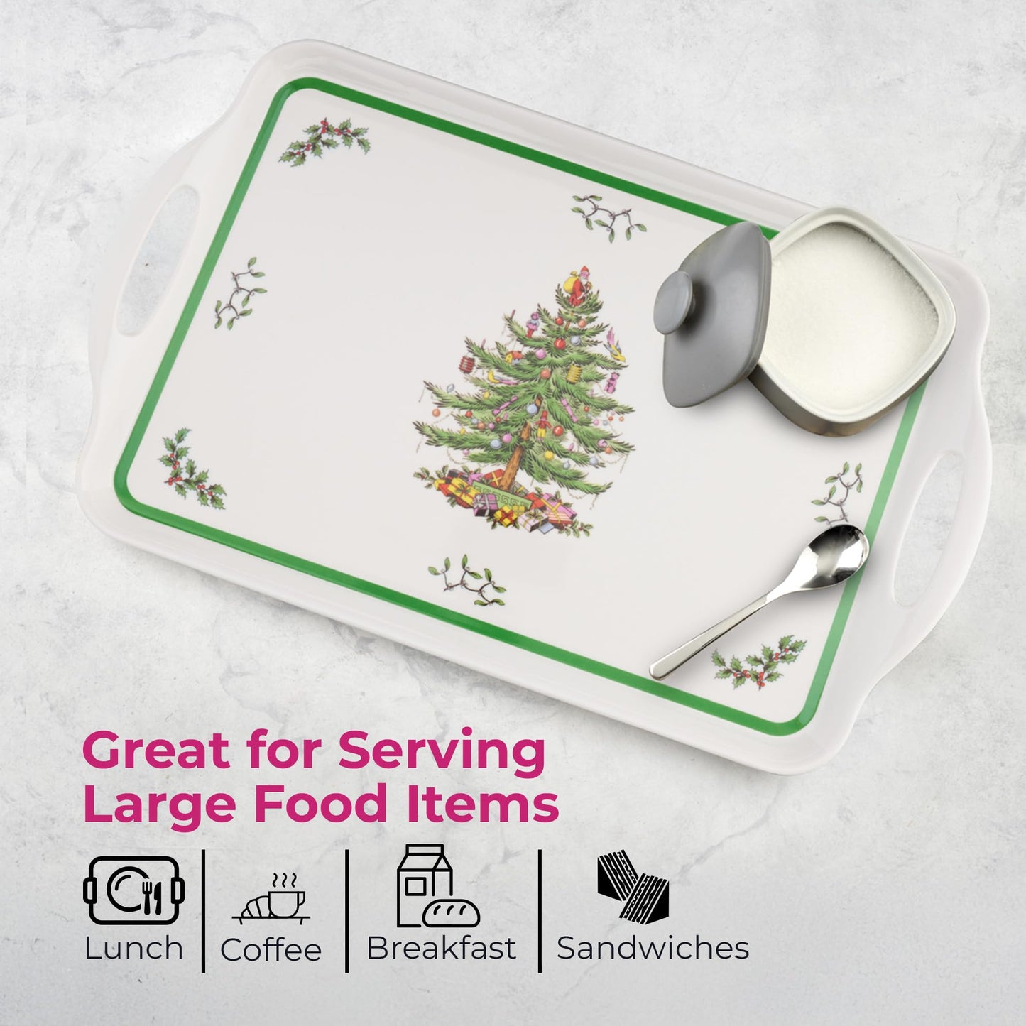 Spode Melamine Serving Tray - (18.9" x 11.6") Rectangular Durable Platter with Exclusive Art Print, Strong & Lightweight Kitchen & Dining Table Accessory for Everyday Meals & Snacks