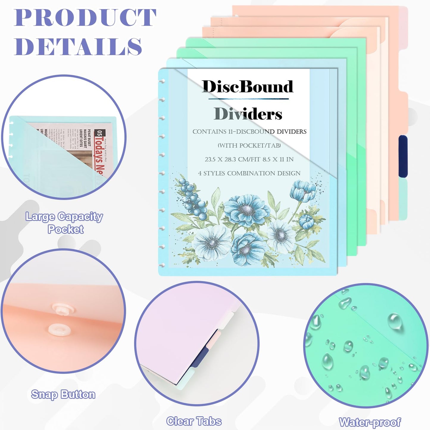 (4 Styles 11Pcs) Letter Size Discbound Pocket Dividers Planner Pocket Inserts 11 Disc Pocket Inserts Disc Planner Cover Discbound Notebook Accessories Discbound Pocket Folders 8.5 x 11inch for Office
