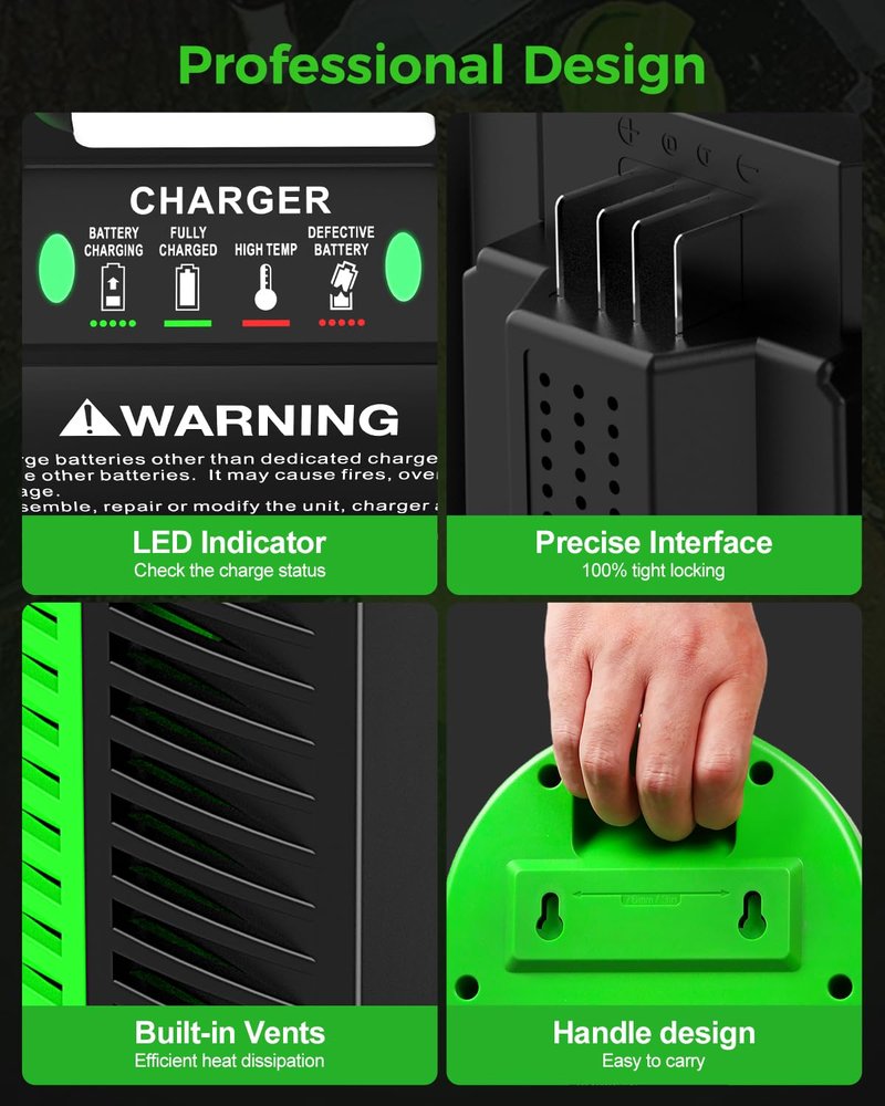 Aoasur Replacement for EGO 56V Battery Charger Compatible with EGO 56V Battery BA1400T BA2242T BA2800T BA3360T - for EGO Power+ CH3200 CH5500 CH2800(Green)