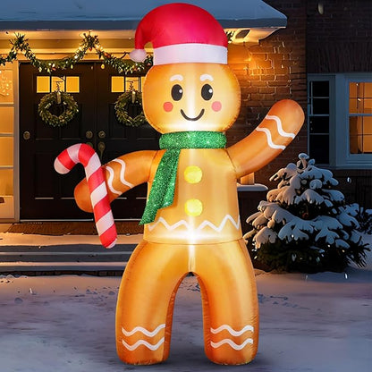 FunFanso 6 FT Christmas Inflatable Gingerbread Man with Candy Cane, Blow Up Cute Decoration with Build-in LEDs, Inflatable Outdoor Decorations for Holiday Lawn Garden Patio Home Porch Xmas Party Eve