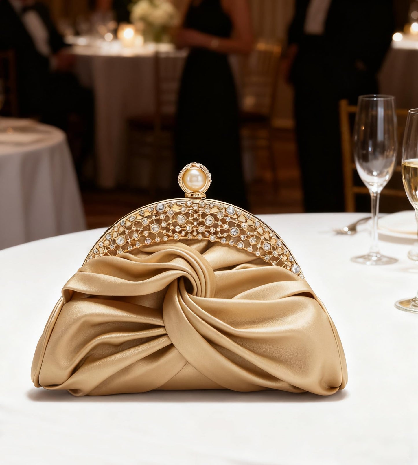 Sweetovo Rhinestone Evening Clutch Purse for Women, Sparkly Party Shoulder Handbag Wedding Bag with Chain (Gold)