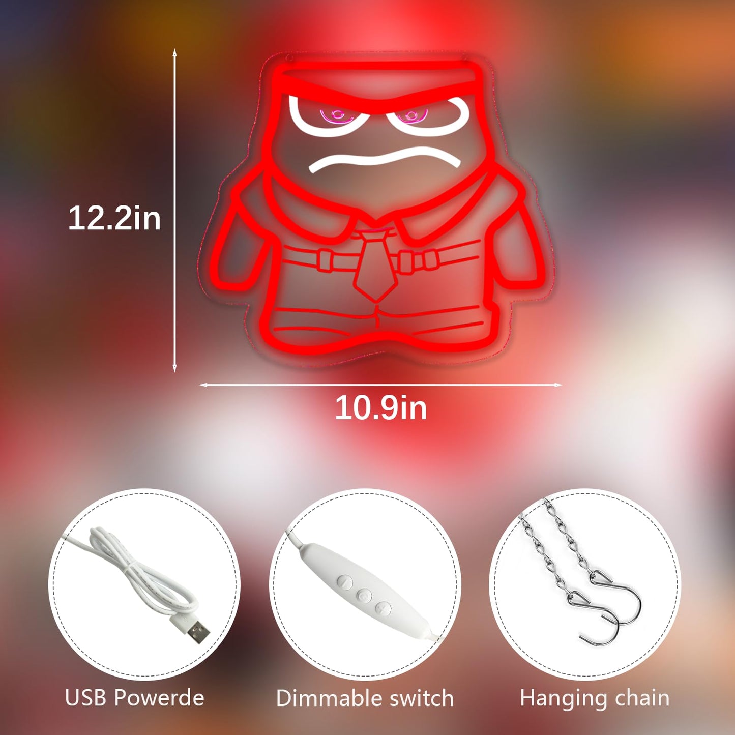 Cartoon Anime Neon Sign for Wall Decor Dimmable Cartoon Anger Neon Light Sign, LED Anger Neon Light for Bedroom Birthday Christmas Party Gifts10.9 * 12.2Inch