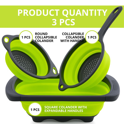 Small Collapsible Colander with Plastic Handles Round Silicone Kitchen Strainers Foldable Kitchen Strainer Perfect for Draining Pasta Vegetable and Fruit Green