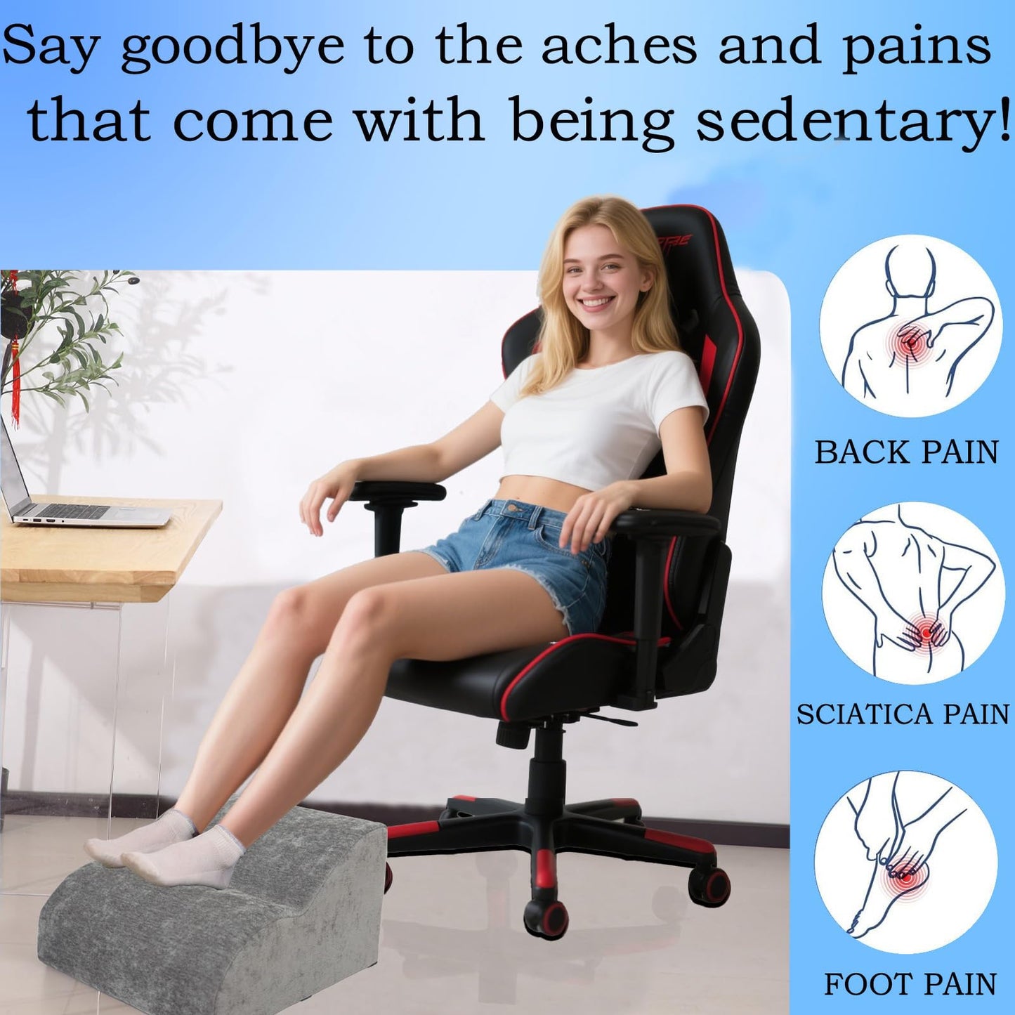 OpyTikar Foot Rest for Under Desk at Work.Multifunctional 3-Tier Foot Stool,with Washable Footrest.for Under Desk,Office Chair Gaming Chair & Sofa,Leg Elevation Pillow,Supports Posture -Dark Grey