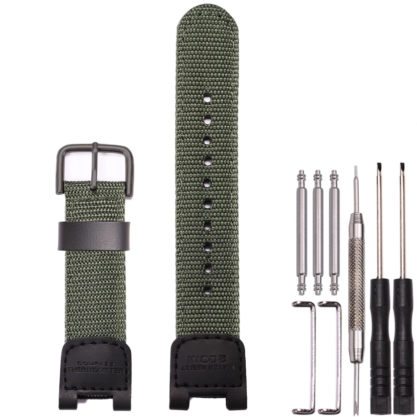 Nylon Watch Strap Compatible with Casio SGW-100 SGW-200 GW-3000B GW-3500B Replacement For Pathfinder PAS410 Band 24mm Men's Leather Strap -ArmyGreen