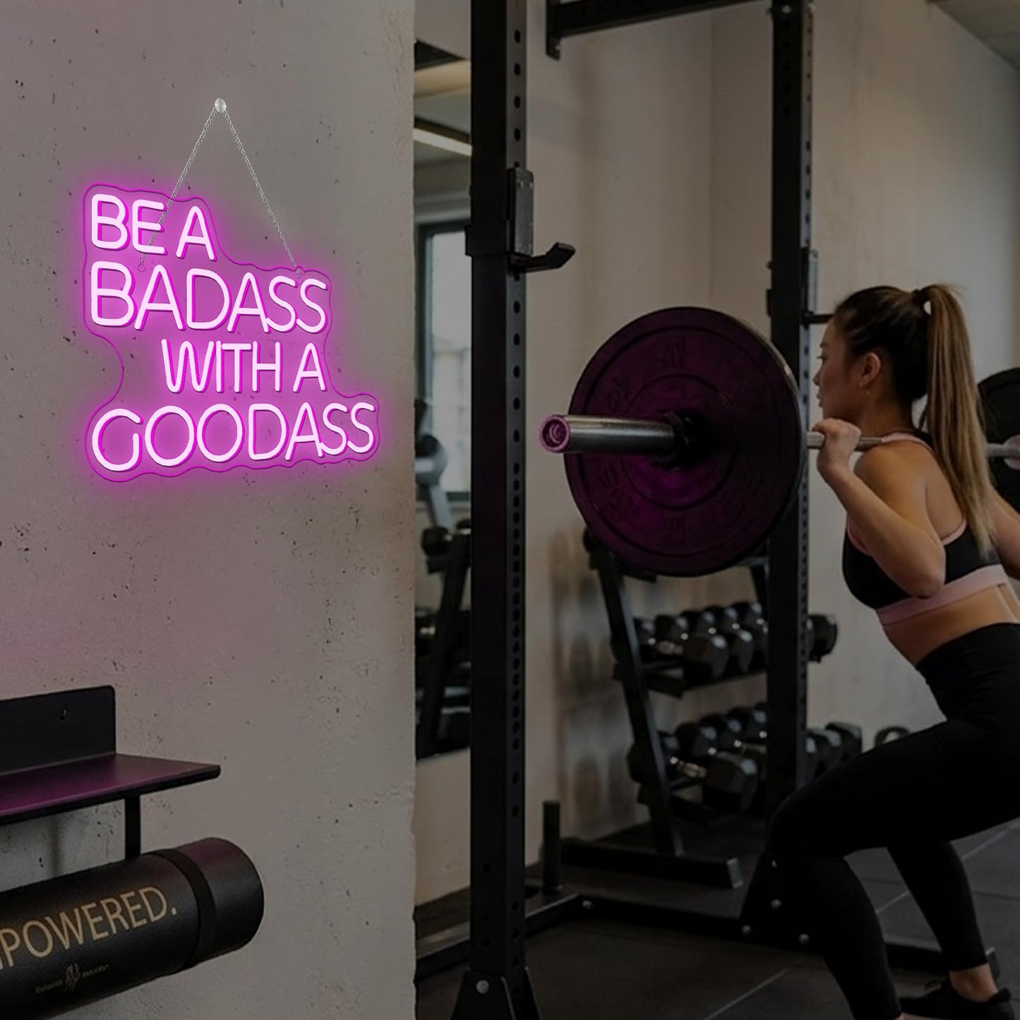 Gym Neon Sign with Pink LED Content Neon Light BE A BADASS WITH A GOODASS Light Signs for Wall Art Decor in Bar Club Ideal Birthday Gift for Teens and Adult Home Gym