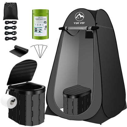 Portable Camping Toilet Kit with Pop-Up Privacy Tent, Washable Outdoor Shower and Changing Room, Includes Toilet Bags and Poo Gel