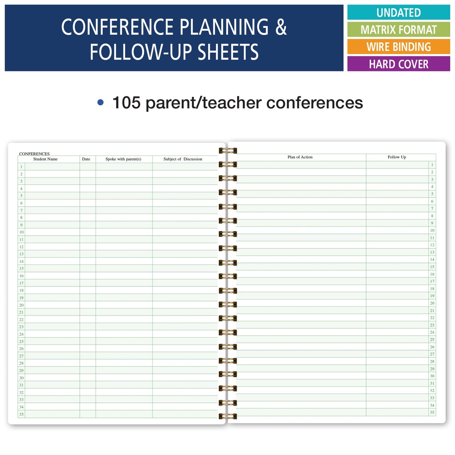 Elan Publishing Company HARDCOVER Combination Plan and Record Book - 8 Period Teacher Lesson Planner (Teal Floral)