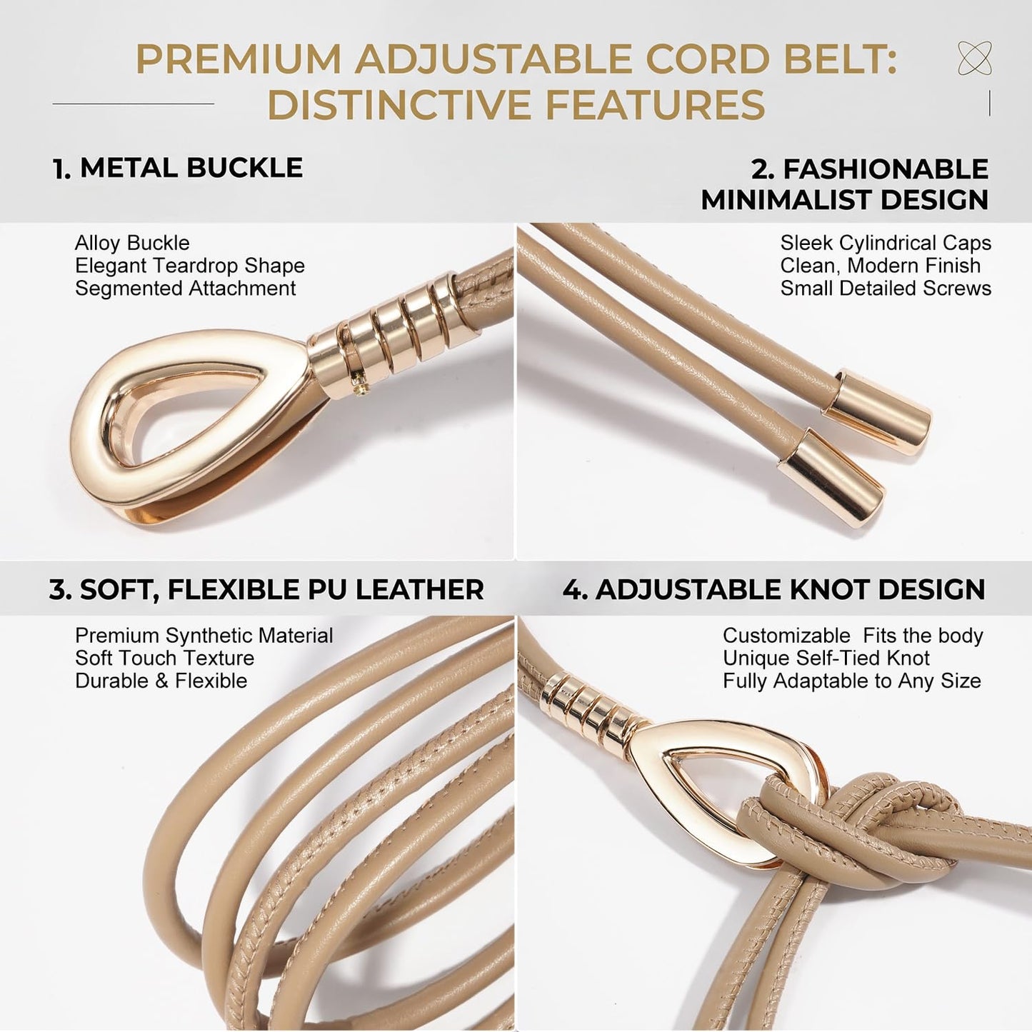 JUXCOKO Women's Thin PU Leather Tie Waist Belt Double Skinny Wrap Belts with Metal Buckle for Dresses (Khaki)