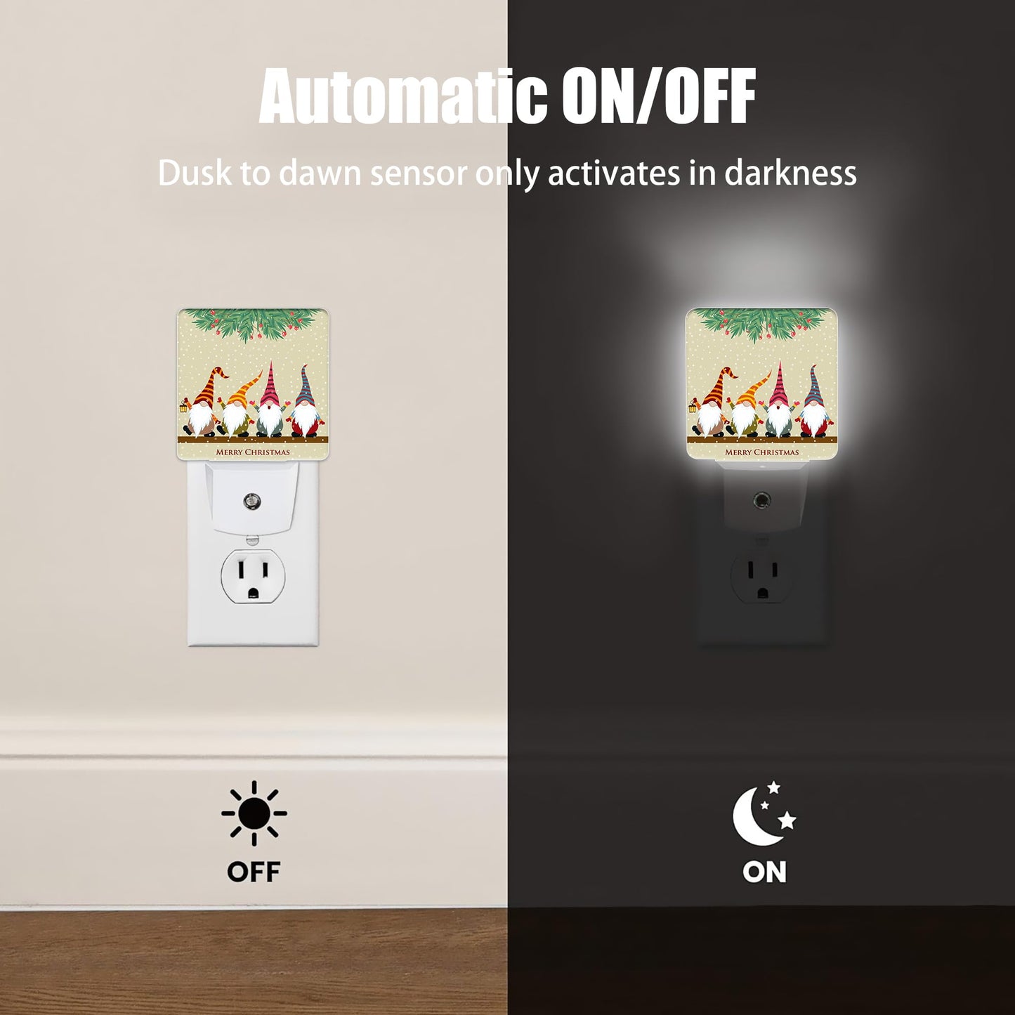 Jopowide Christmas Santa Claus Dusk to Dawn Night Light, Auto Sensor Lamp Home Indoor Stairway Kitchen Corridor, Night Lights Plug into Wall Decor, Boys Girls Women Men Room Gifts