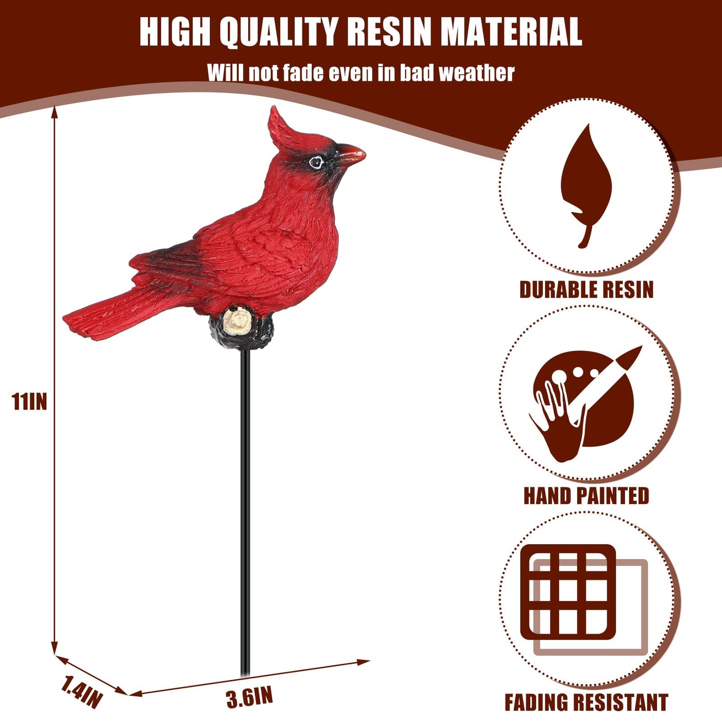 Suzile 6 Pcs Cardinal Garden Stake Red Cardinal Christmas Ornaments Floral Picks Garden Bird Resin Crafts for Decoration Flower Arrangements Tree Potted Plants, 11 Inch