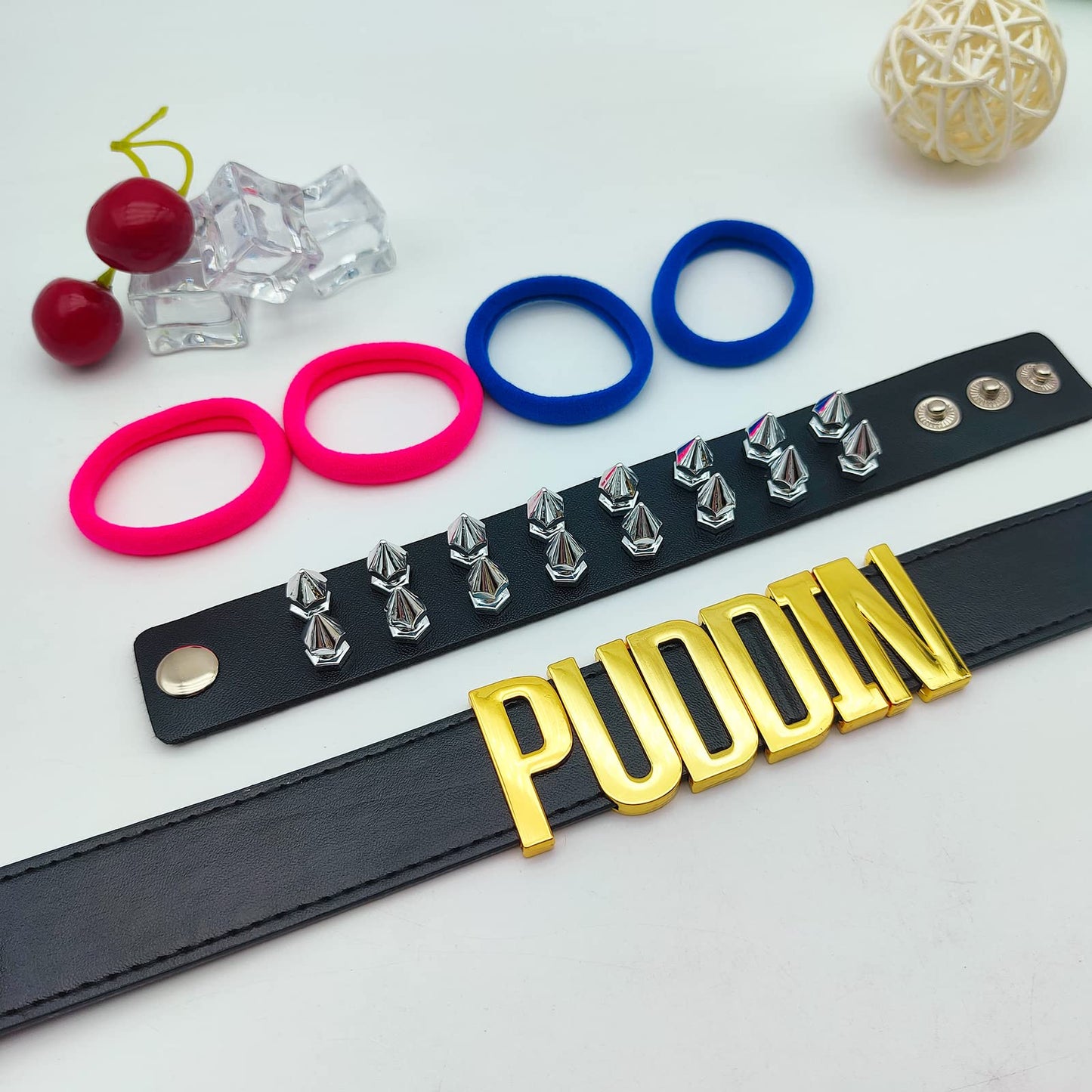 Ymimanchil Puddin Choker Bracelet Set Punk Leather Bracelet Letter Collar Cosplay Accessory for Women Halloween Party Costume