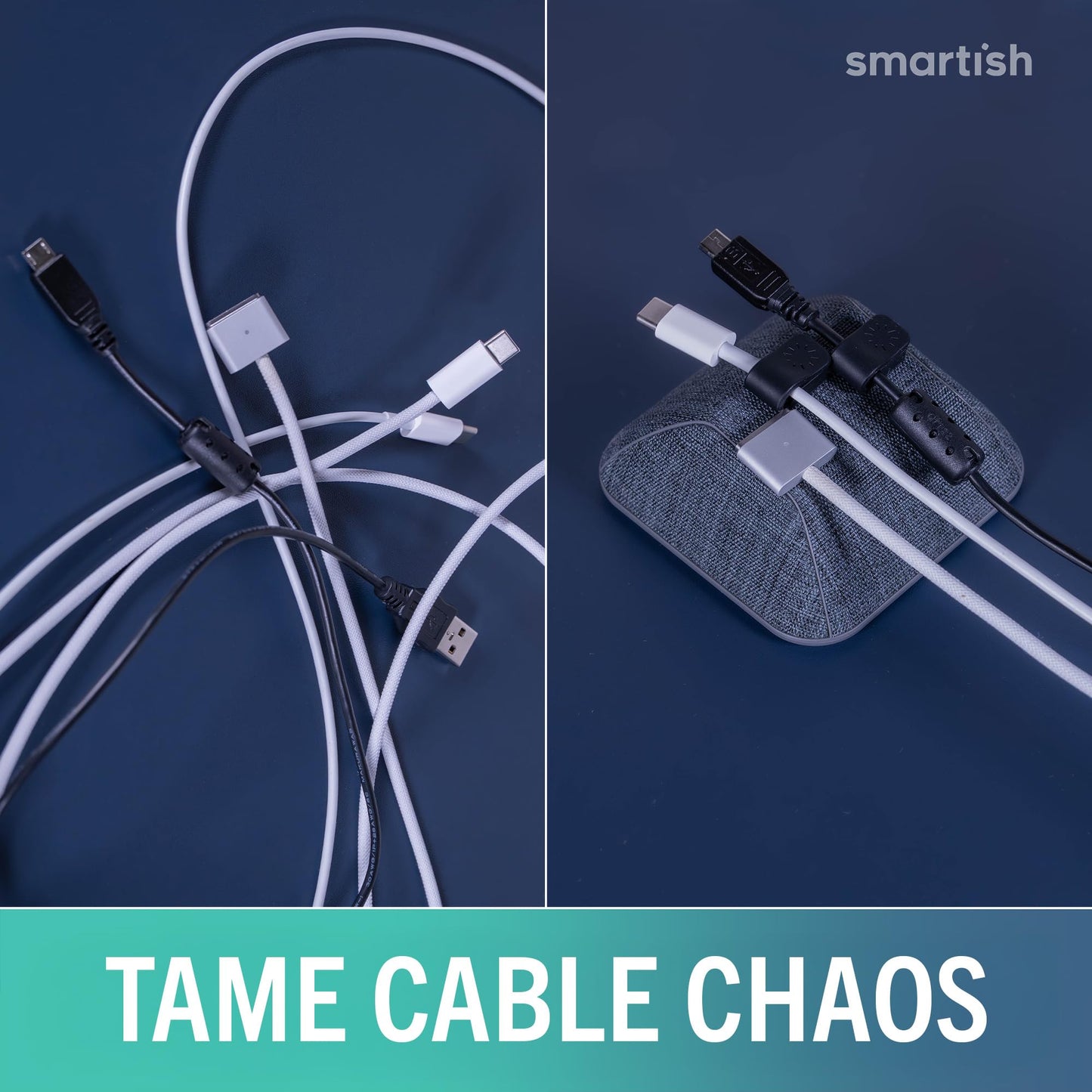 Smartish® Magnetic Cord Holder - Cable Wrangler Organizer with Magnet Clips for Charger Management on Desktop, Nightstand for USB-C + Lightning - No 2 Pencil Gray