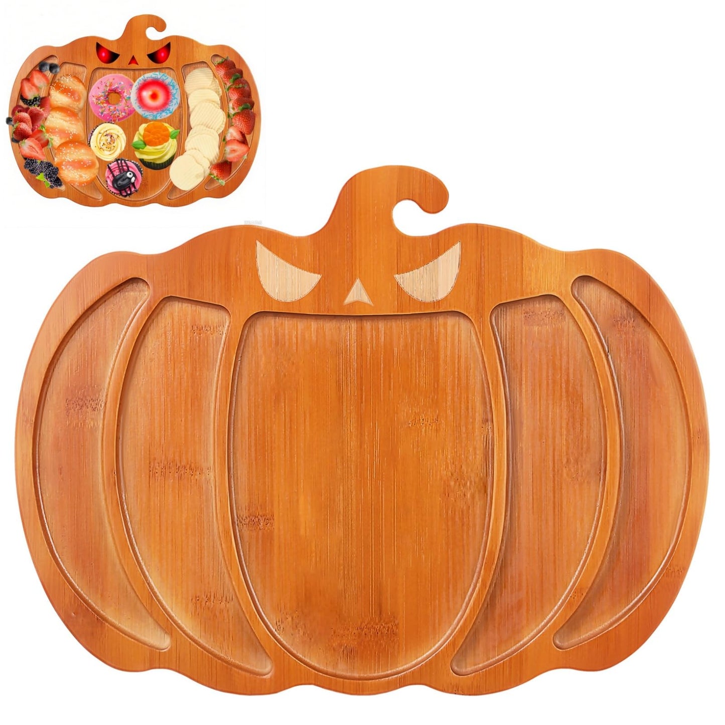 Ciieeo Halloween Pumpkin Charcuterie Board,14.9x11.4 Inches Snacks Fruit Meat Cheese Plate Unique Pumpkin Tray for Halloween Thanksgiving Christmas